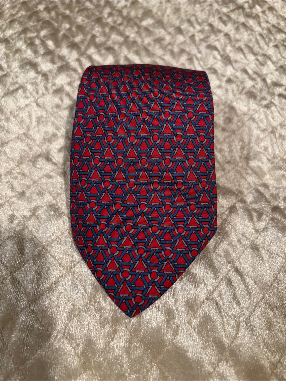 Hermes Red and Blue Geometric Silk Tie